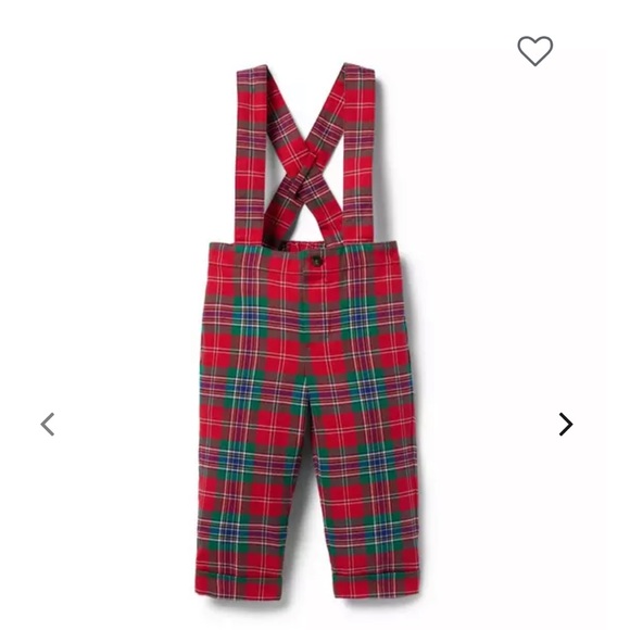 NWT- Janie and Jack Red Plaid Suspender Pants - Picture 2 of 5